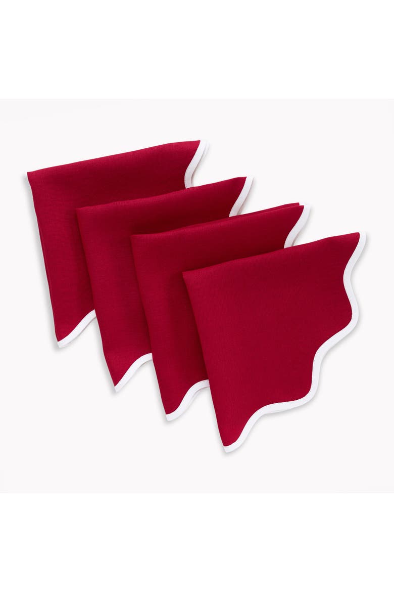 Linen Dinner Napkins Set of 4, 20 Inch Round - Giselle Scallop Edge, Main, color, White and Red