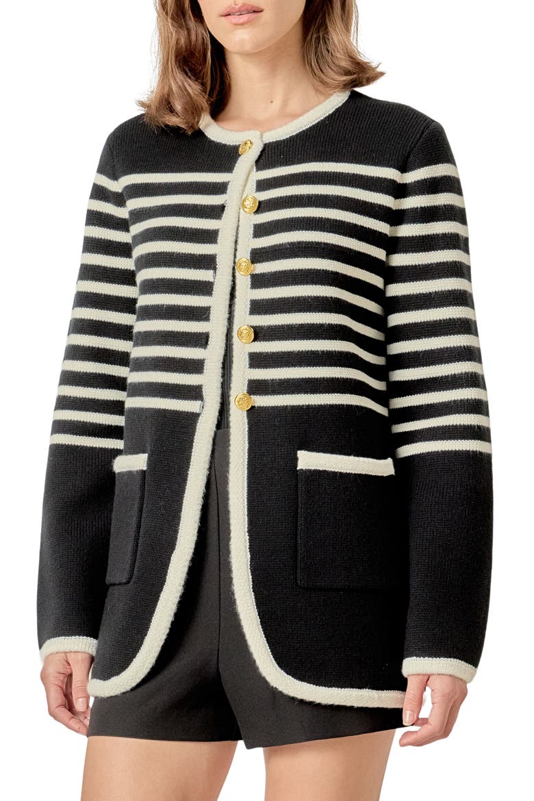 Stripe Cardigan, Alternate, color, BLACK/ CREAM