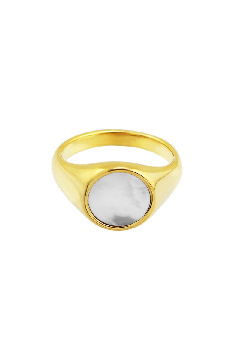 REBL Gender Inclusive Round Mother-of-Pearl Ring, Alternate, color, Gold/White