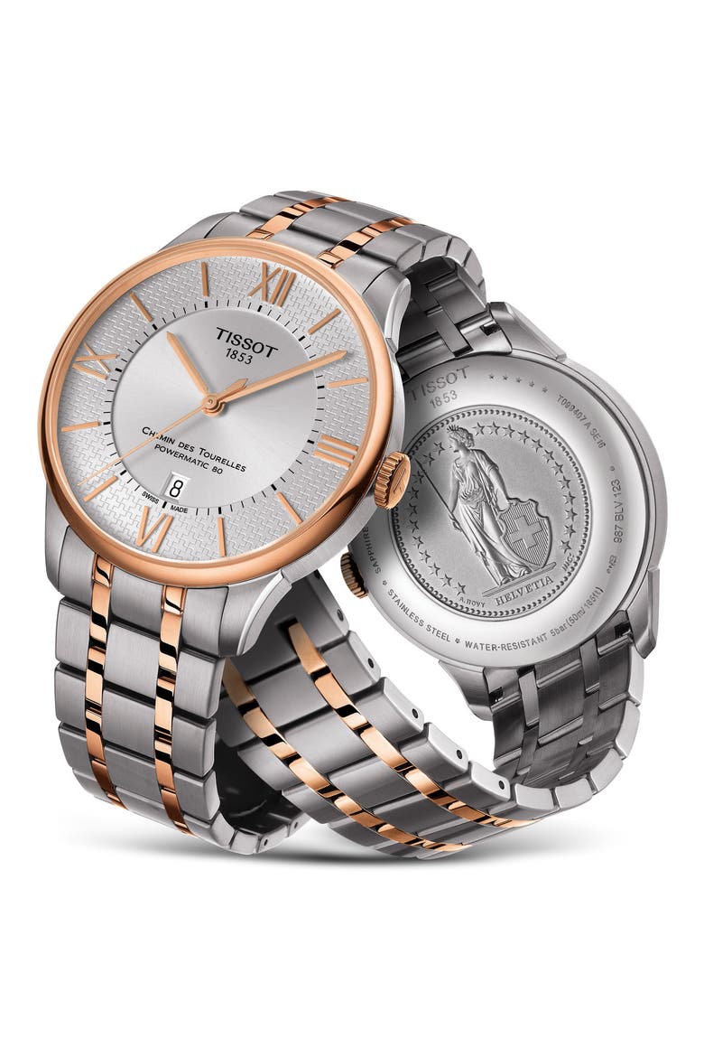 Chemin Des Tourelles Automatic Bracelet Watch, 42mm, Alternate, color, TWO TONE/ SILVER/ ROSE GOLD