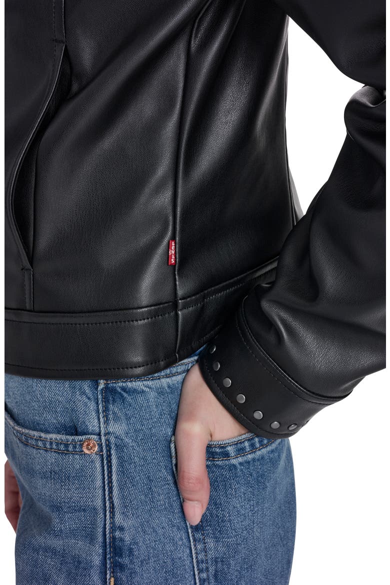 Studded Faux Leather Jacket, Alternate, color, BLACK