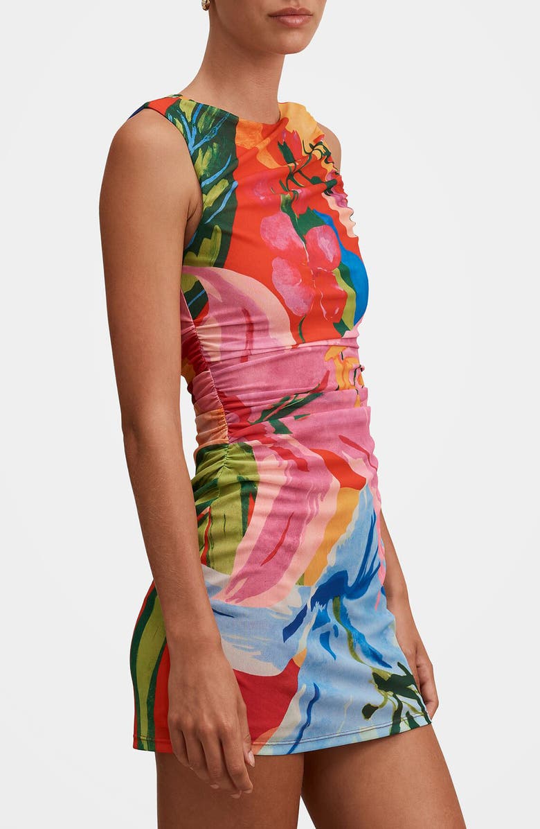 Ever New Lucille Ruched Mesh Minidress, Alternate, color, Sola Tropical