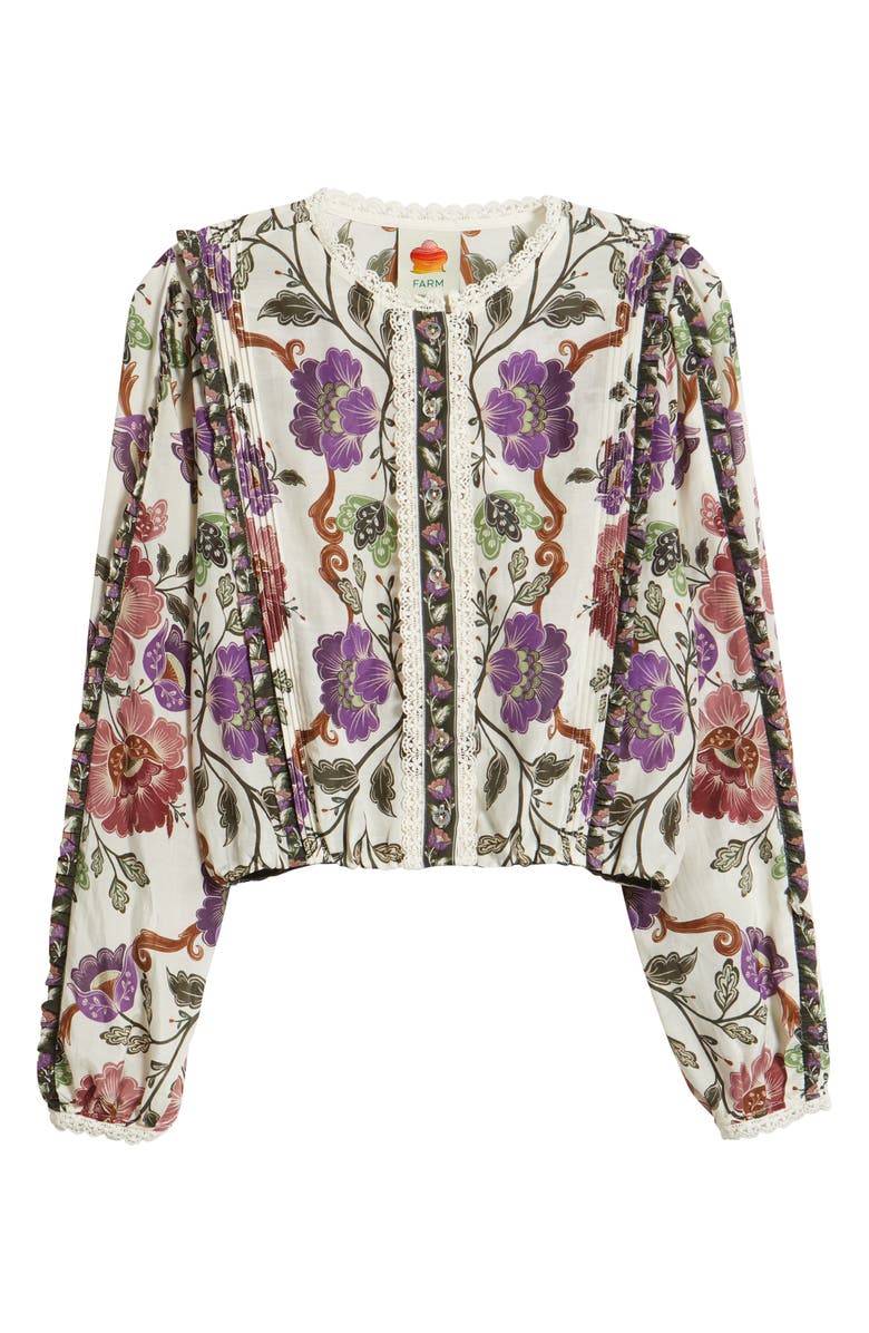 FARM Rio Rococo Floral Lace Trim Blouse, Alternate, color, Rococo Flowers Cream