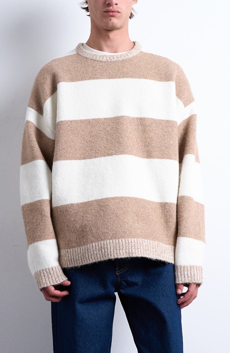 Topman Regular Fit Stripe Sweater, Alternate, color, Stone Multi