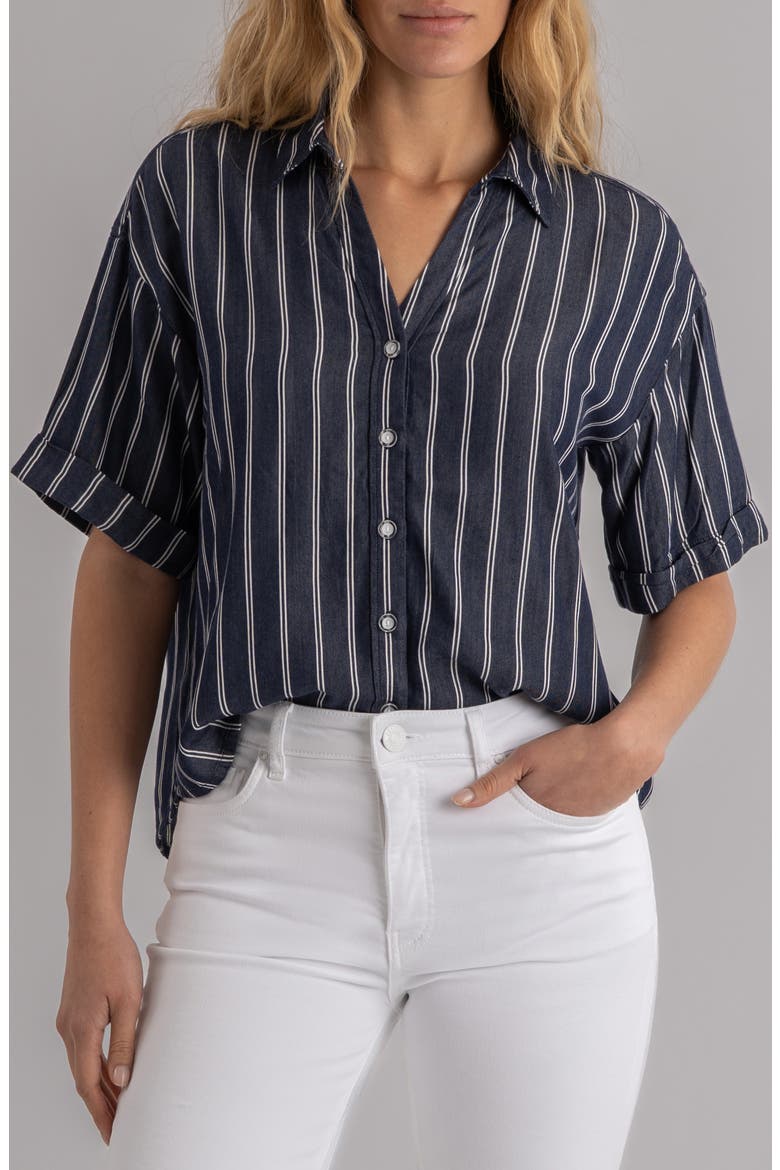 Brenda Stripe Button-Up Shirt, Main, color, INDIGO/ WHITE