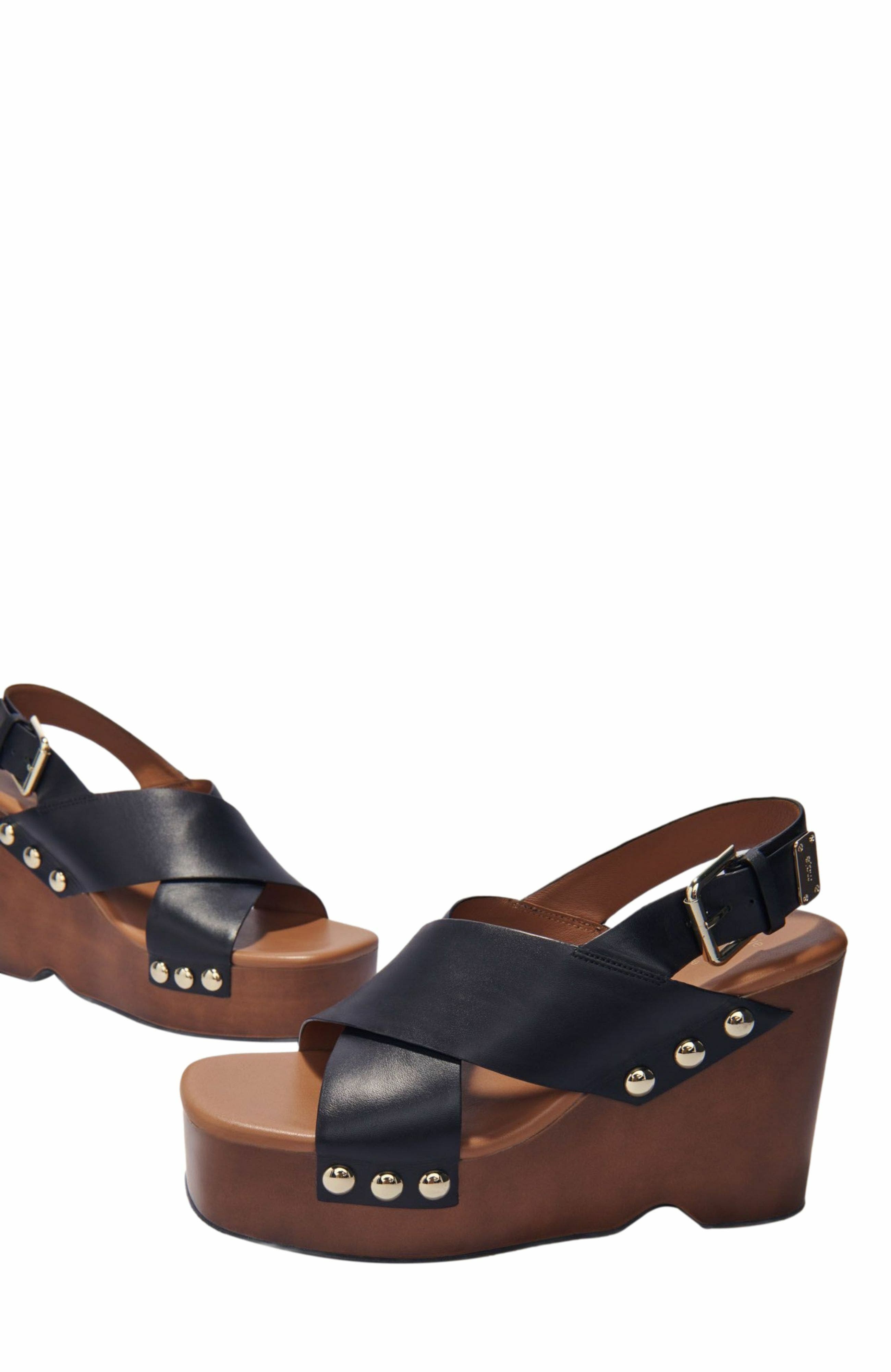 Leather platform sandals, Alternate, color, Black