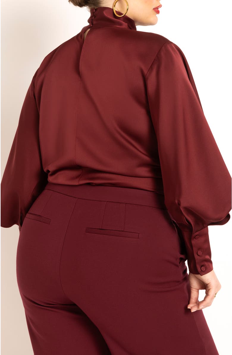 ELOQUII Draped Neck Satin Blouse, Alternate, color, Zinfandel