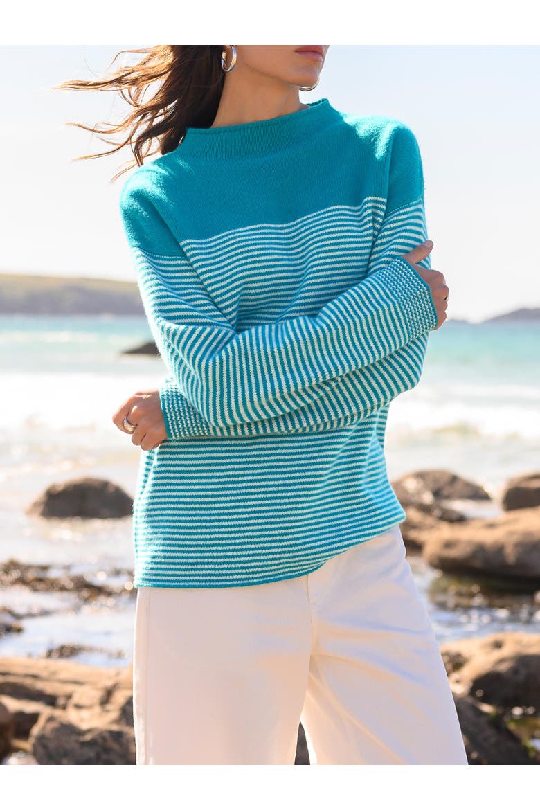 Felted Funnel Neck Sweater, Alternate, color, KINGFISHER BLUE MICRO