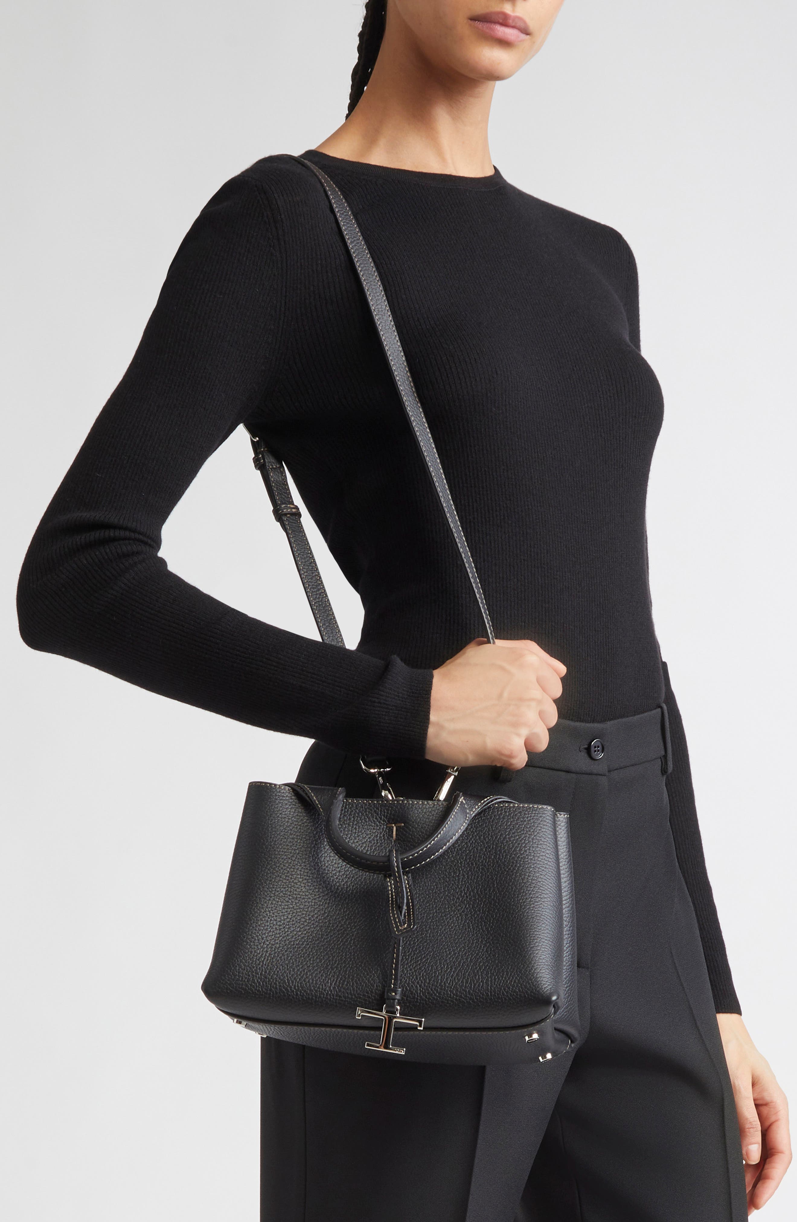 Tod's Micro Leather Top Handle Bag, Alternate, color, Nero