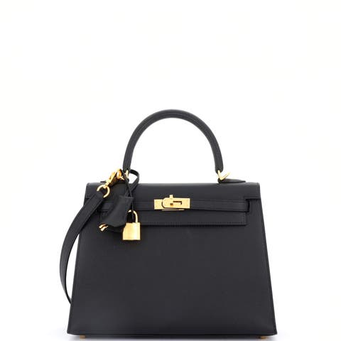 Kelly Handbag Black Epsom with Gold Hardware 25