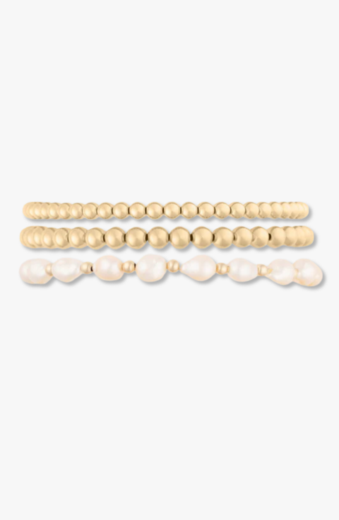Baroque Pearl and 14k Gold Filled Bead Four Bracelet Stack