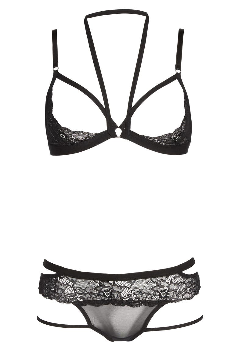Intimates Lucy Bralette & Panties Gift Box, Alternate, color, BLACK