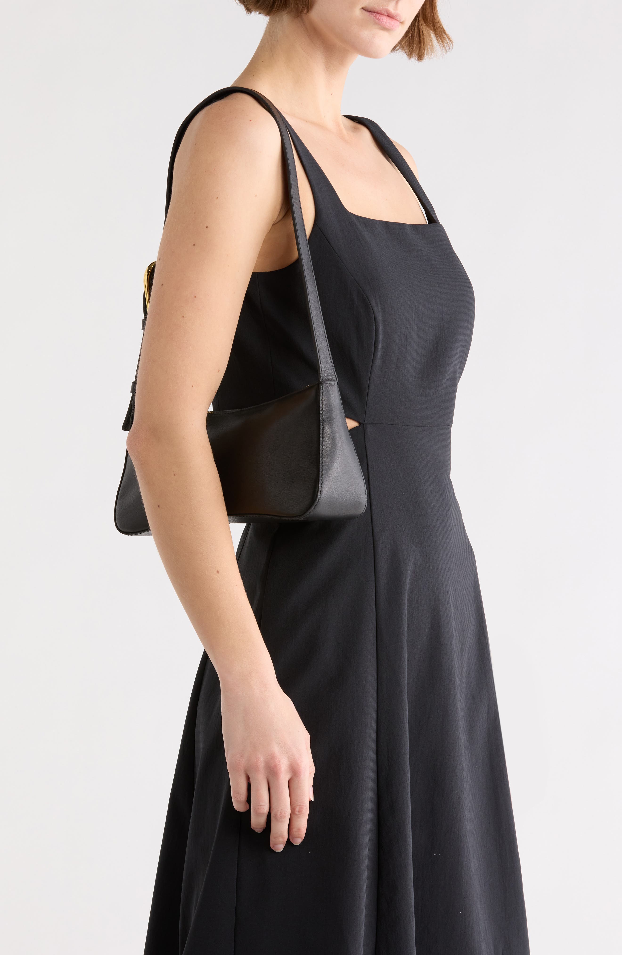 Madewell The Sculptural Buckle Leather Shoulder Bag, Alternate, color, True Black