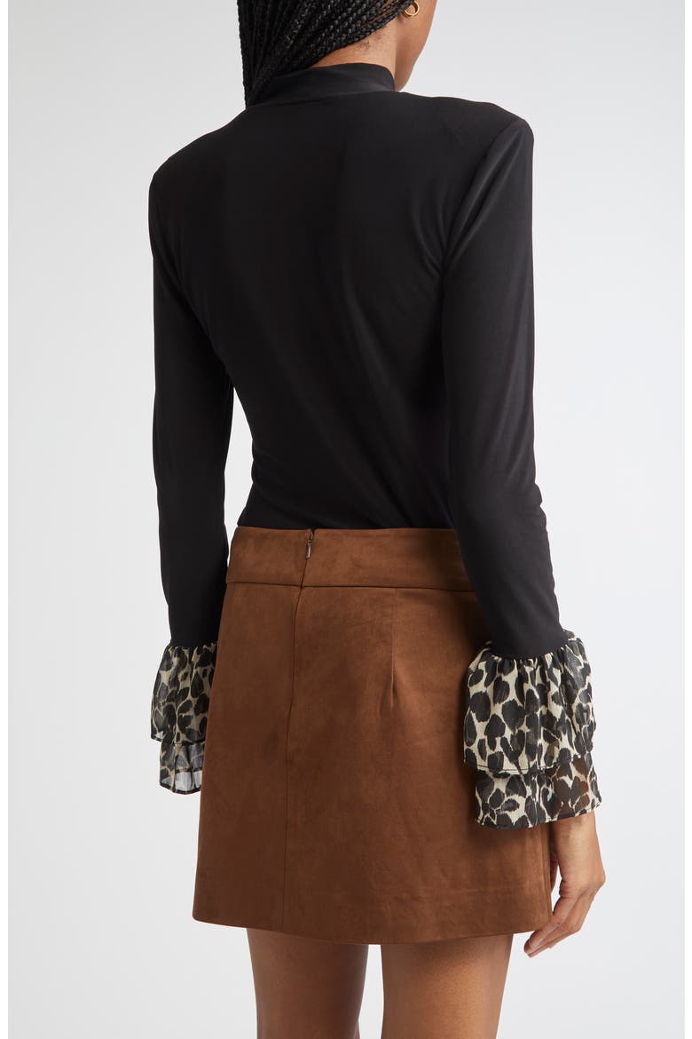 Vickiana Mock Neck Bell Sleeve Top, Alternate, color, BLACK / BONE FOLIAGE