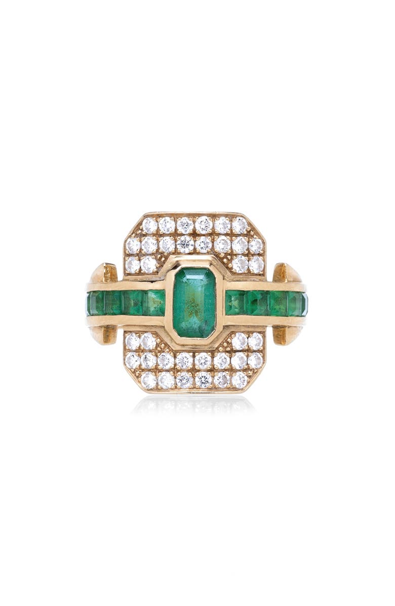 RAINBOW K Shield Emerald & Diamond Ring, Main, color,