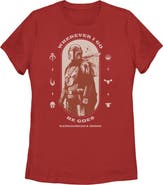 Star Wars: The Mandalorian and Grogu Women's Star Wars The Mandalorian and Grogu Wherever I Go He Goes Logo  Graphic T-Shirt