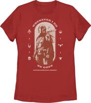 Star Wars: The Mandalorian and Grogu Women's Star Wars The Mandalorian and Grogu Wherever I Go He Goes Logo  Graphic T-Shirt