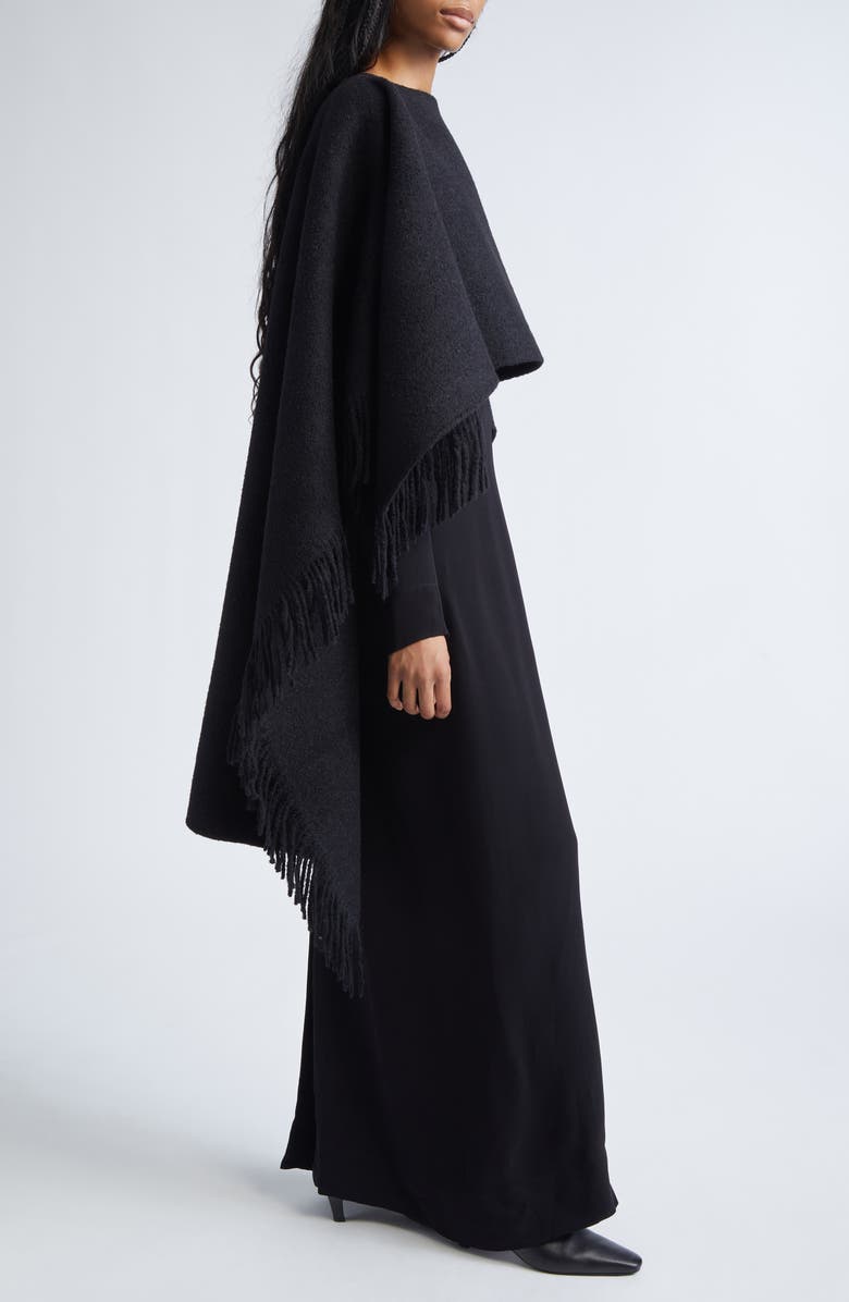 TOTEME Fringe High-Low Wool Blend Poncho, Alternate, color, Black