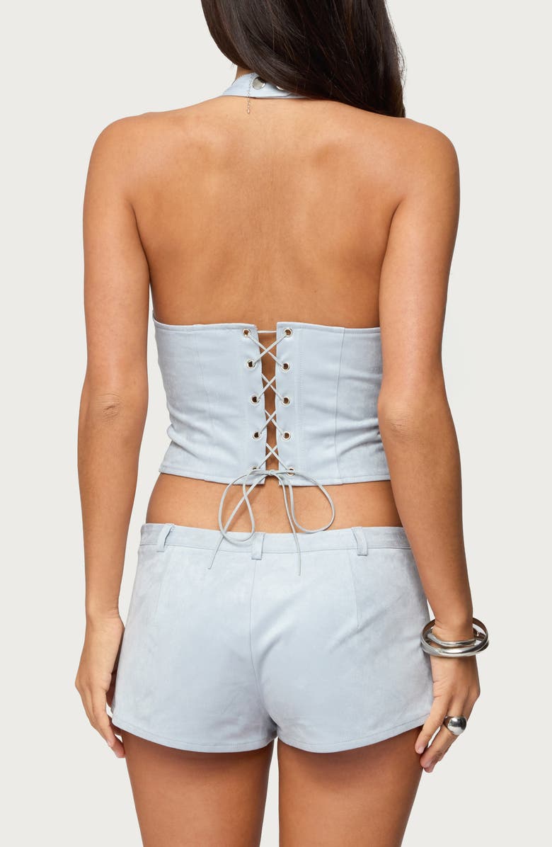 EDIKTED Sloane Faux Suede Halter Top, Alternate, color, 