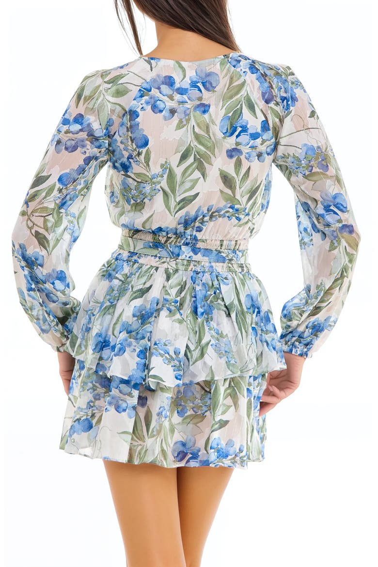 Metallic Floral Long Sleeve Minidress, Alternate, color, IVORY/ BLUE