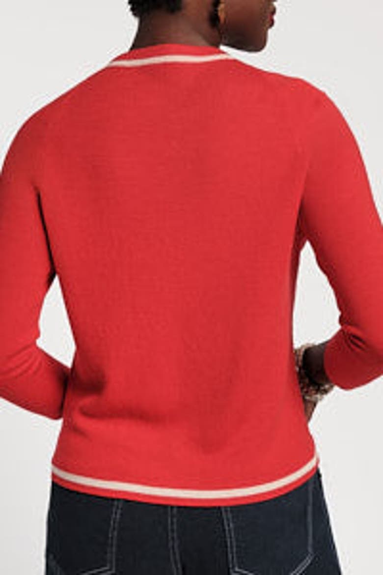 Border Tie Neck Cardigan, Alternate, color, Red/Oyster