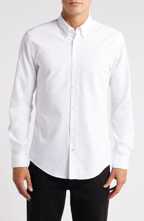 JOHN W. NORDSTROM Button Front White Textured Men's outlet Cotton Dress Shirt