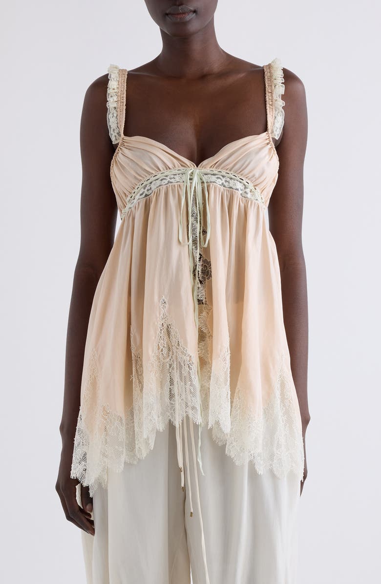 Chloé Lace Trim Silk Camisole Top, Main, color, Powdery Pink