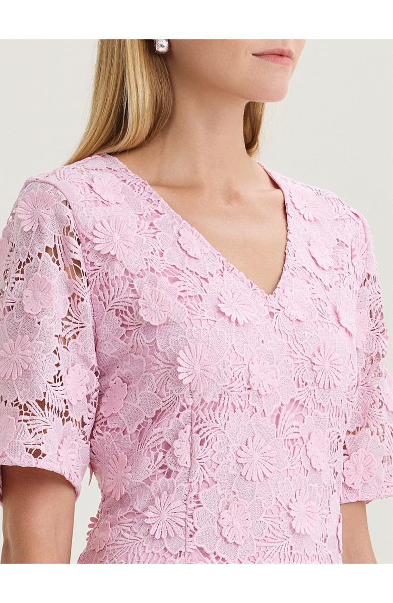 Misook Lined Floral Lace Applique Woven Midi Dress, Alternate, color, Pink