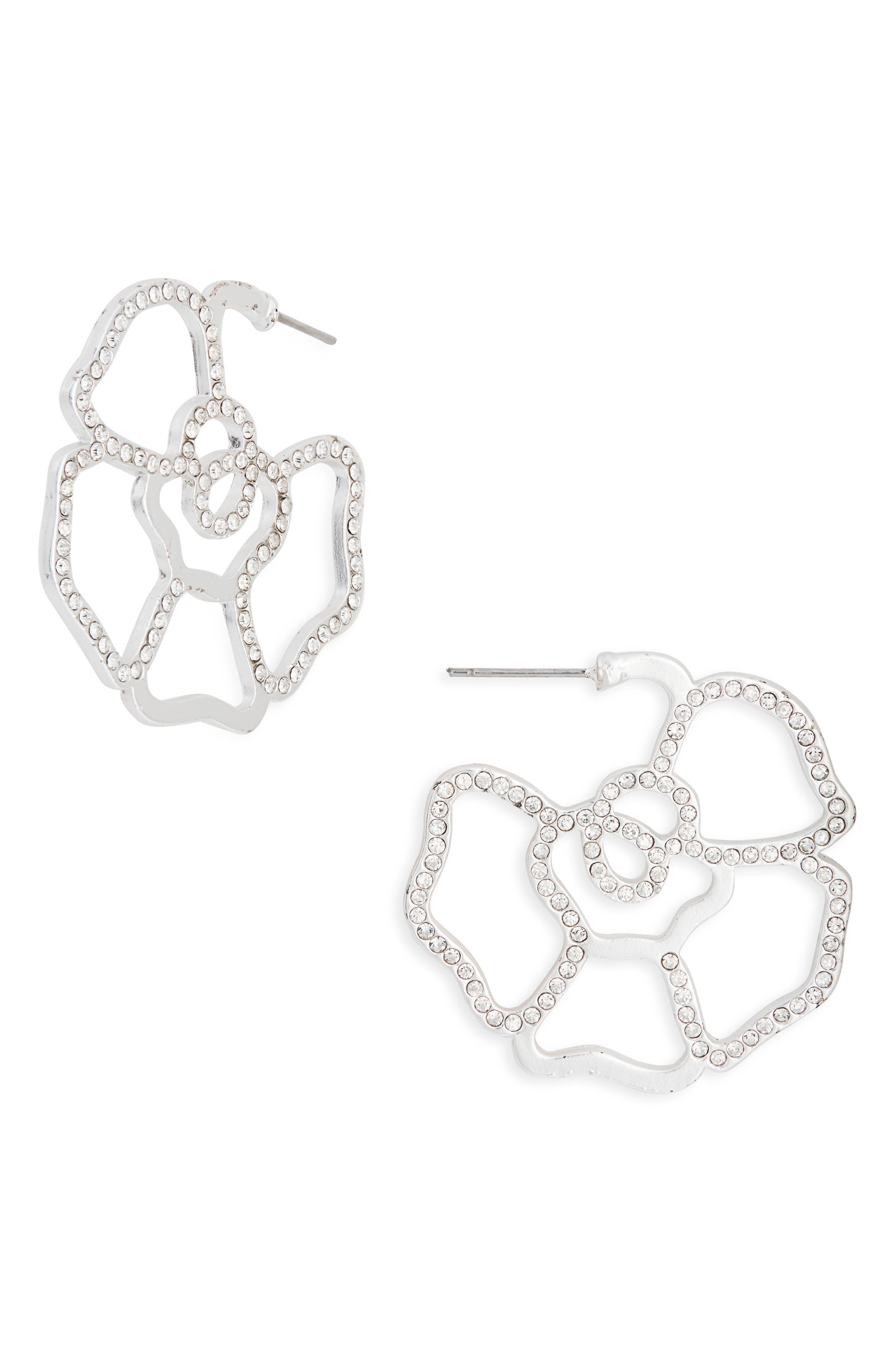 Karine Sultan Crystal Flower Medium Hoop Earrings