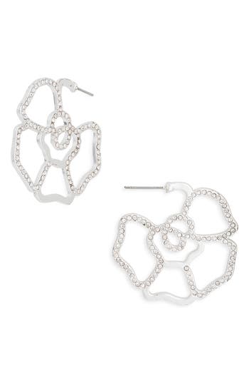 Karine Sultan Crystal Flower Medium Hoop Earrings In Silver
