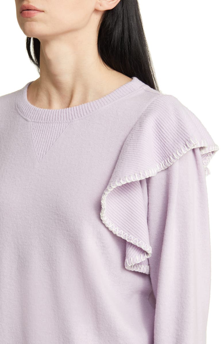 Wit & Wisdom Ruffle Crewneck Sweater, Alternate, color, Lavender Frost/ Off White