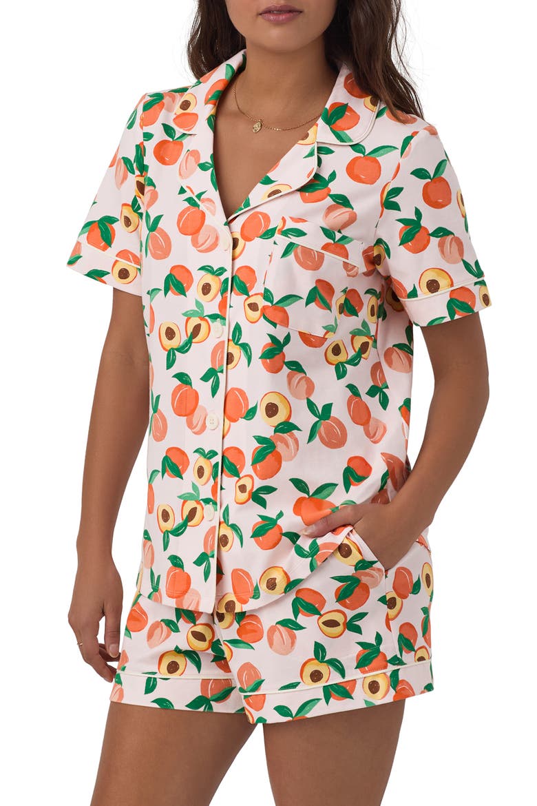 Print Stretch Organic Cotton Jersey Short Pajamas, Alternate, color, PEACHY KEEN