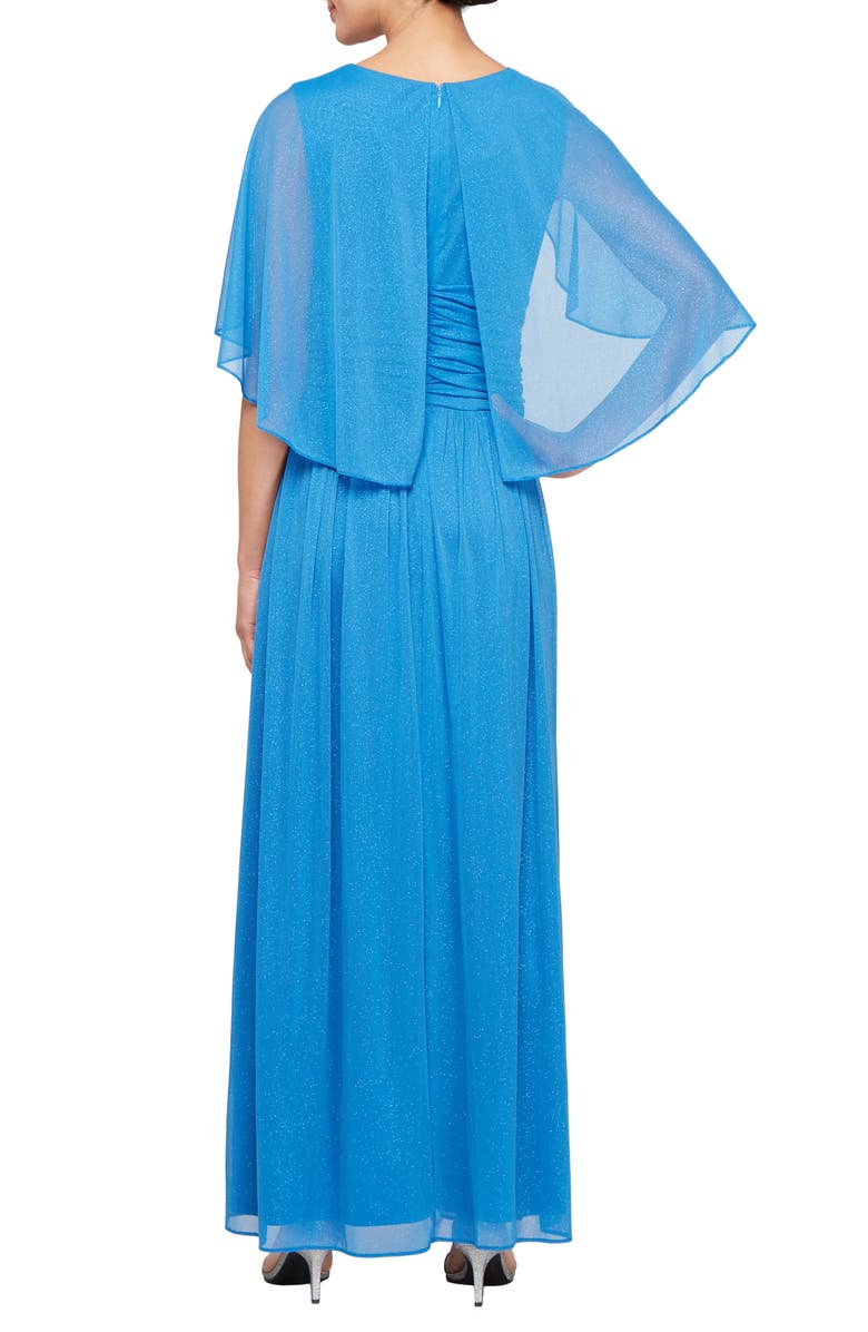 SL FASHIONS Shimmer Capelet Gown, Alternate, color, Mid Blue