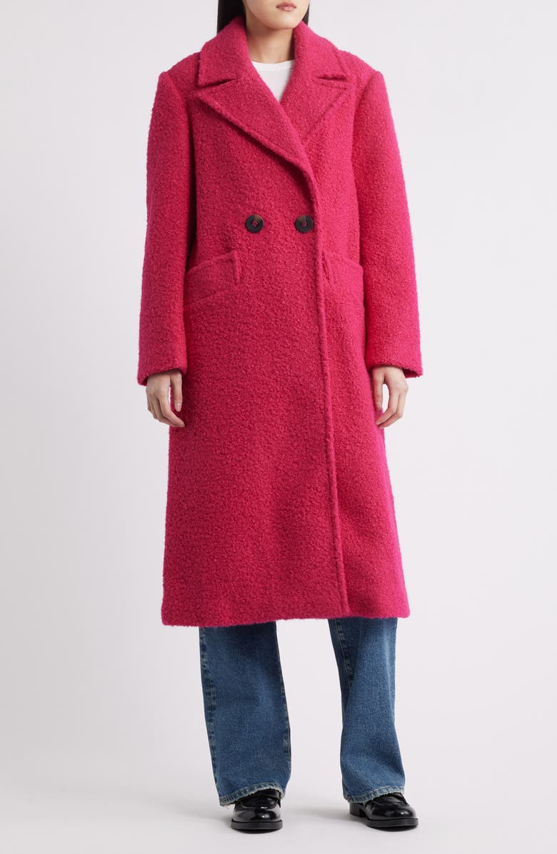 BCBGMAXAZRIA Double Breasted Bouclé Coat, Main, color, Magenta