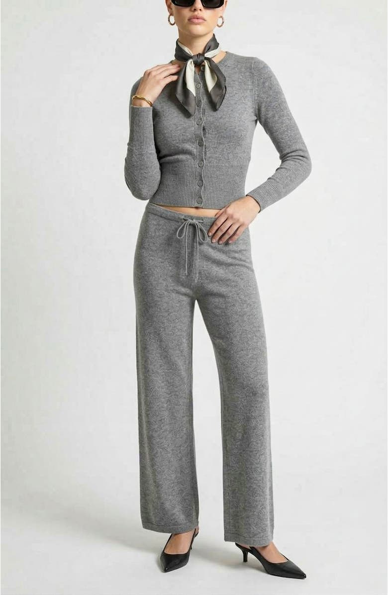 Knit & Lounge Two Piece Knit Set with Button Front Cardigan and Wide Leg Pants, Main, color, Gray