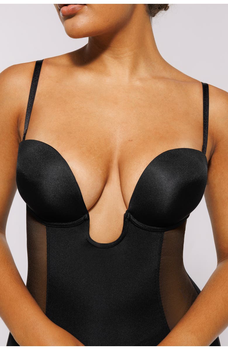 Shapellx Strapless Shapewear Deep Plunge Low Back Bodysuit, Alternate, color, Black