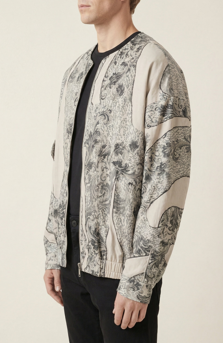 Modenaire Printed Zip Front Jacket, Alternate, color, Ivory / Grey