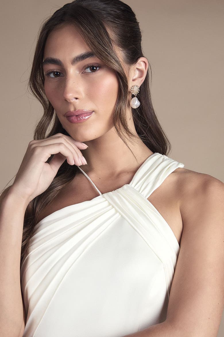 Satin Halter Neck Fishtail Dress, Alternate, color, Ivory