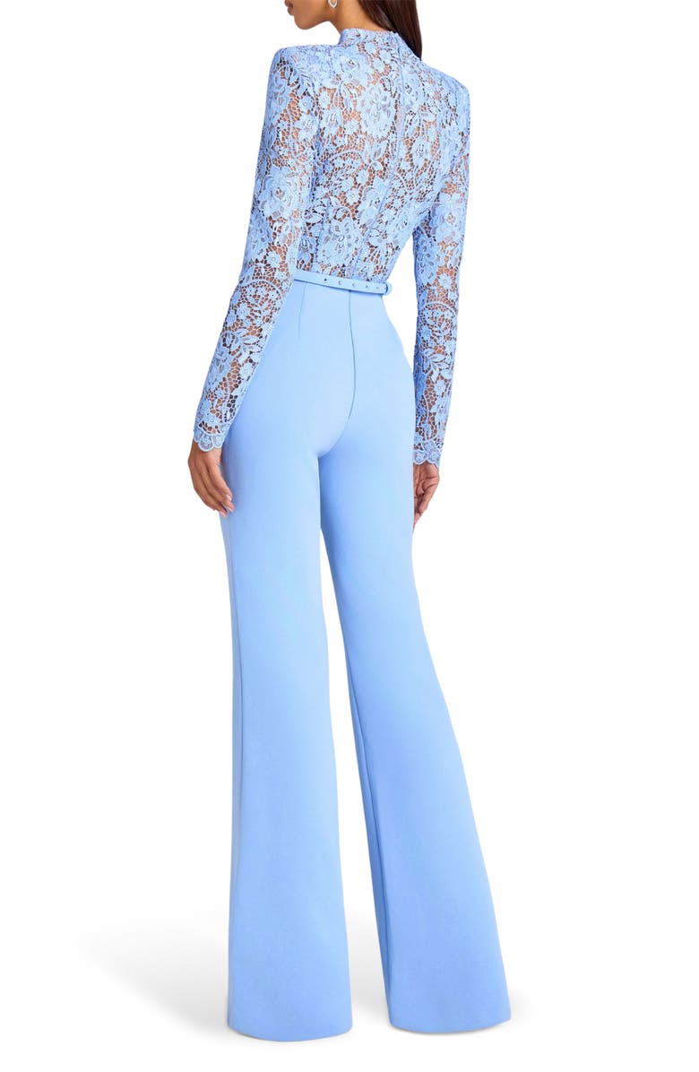 NADINE MERABI Maddie Lace Long Sleeve Wide Leg Jumpsuit, Alternate, color, Light/ Pastel Blue