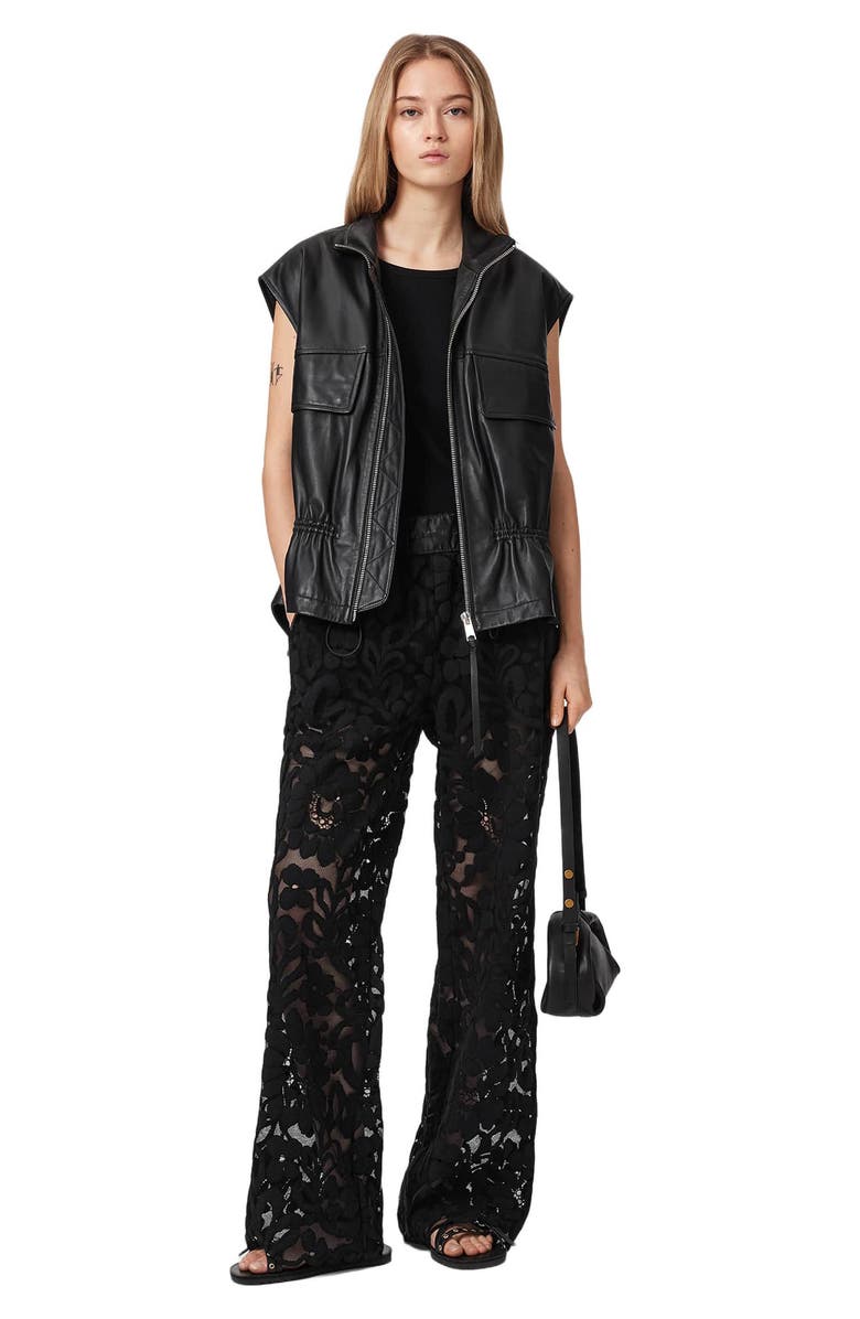 AllSaints Amelie Lace Wide Leg Trousers, Alternate, color, Black
