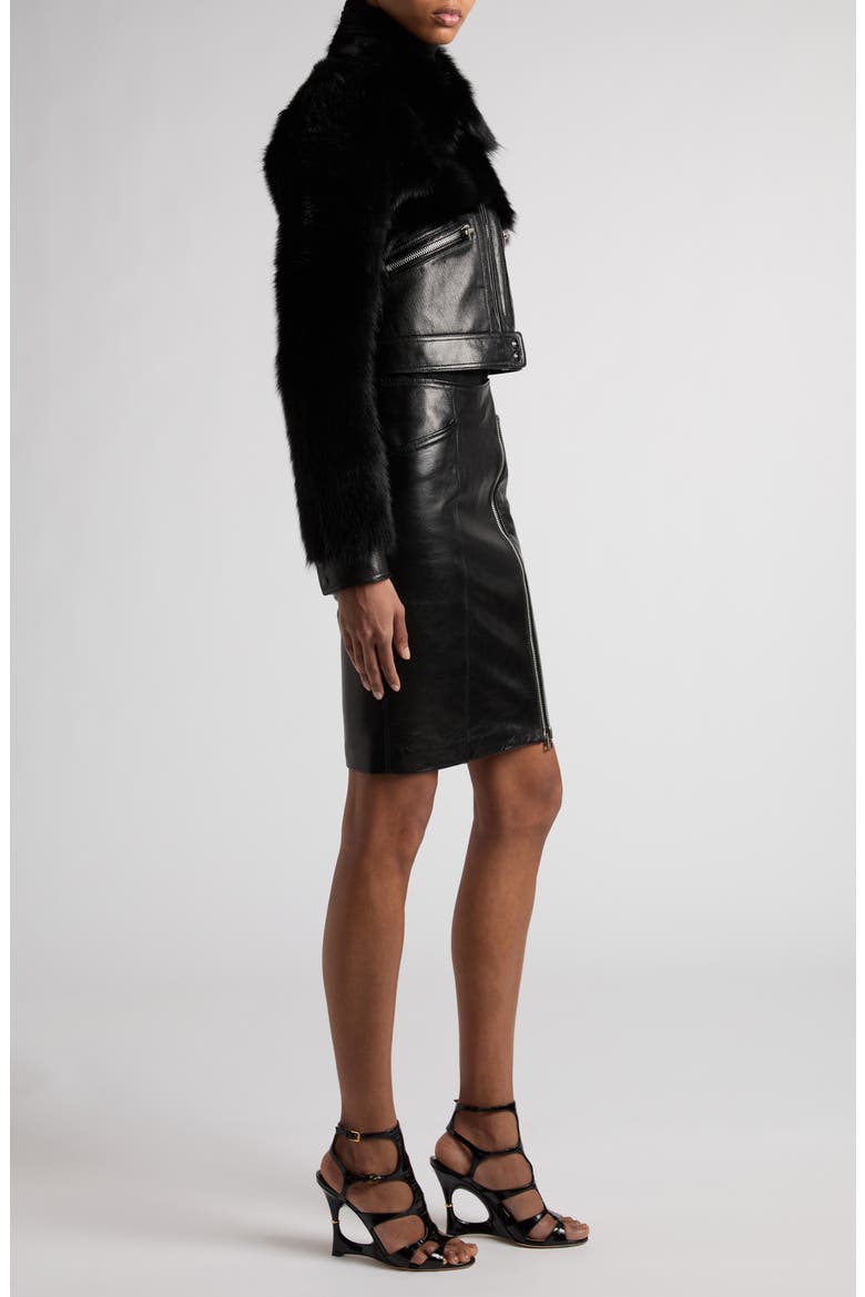 Genuine Shearling & Leather Moto Jacket, Alternate, color, LB999 BLACK