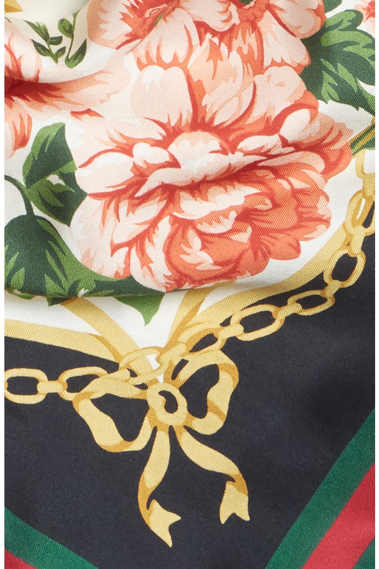 Rose Chain Foulard Silk Twill Scarf, Alternate, color, CREAM/ BLK