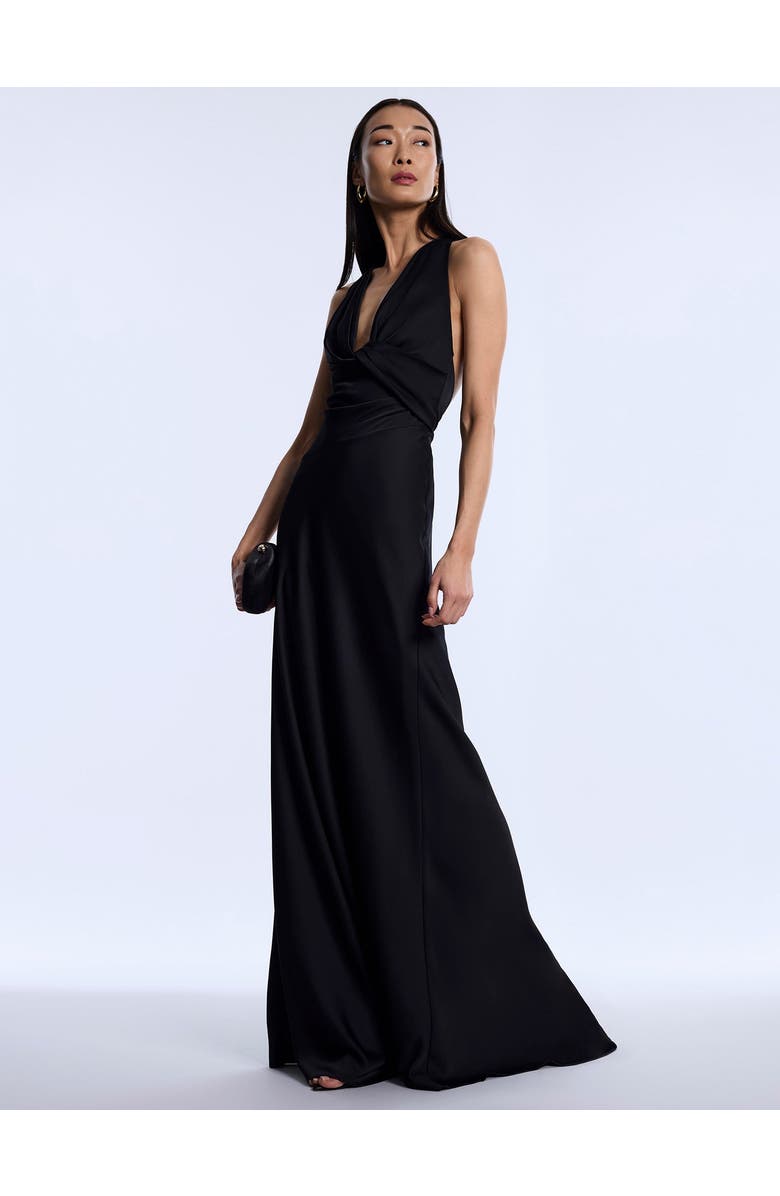 BCBGMAXAZRIA Cowl Neck Halter Gown, Alternate, color, Black