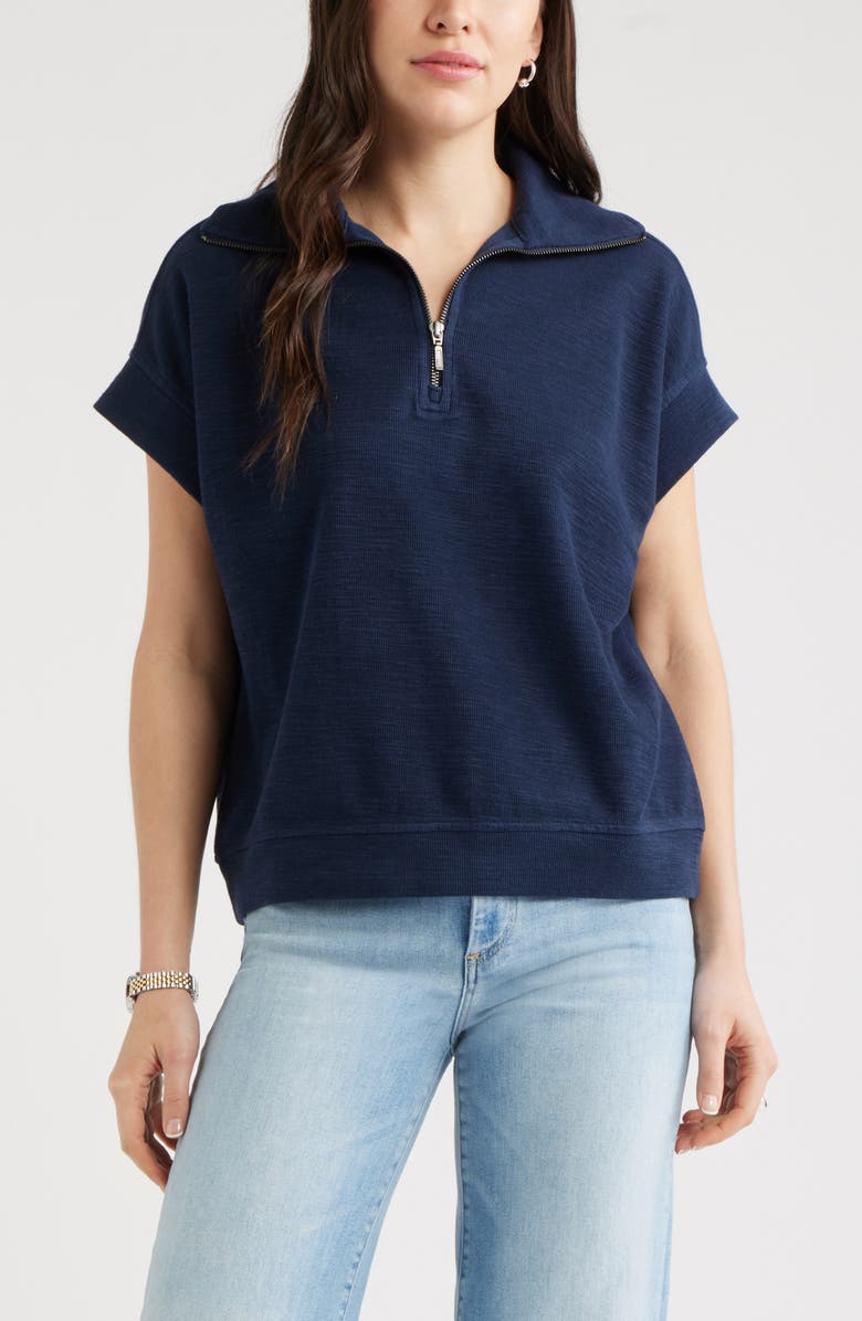 Caslon<sup>®</sup> Short Sleeve Quarter Zip Sweatshirt, Main, color, Navy Still