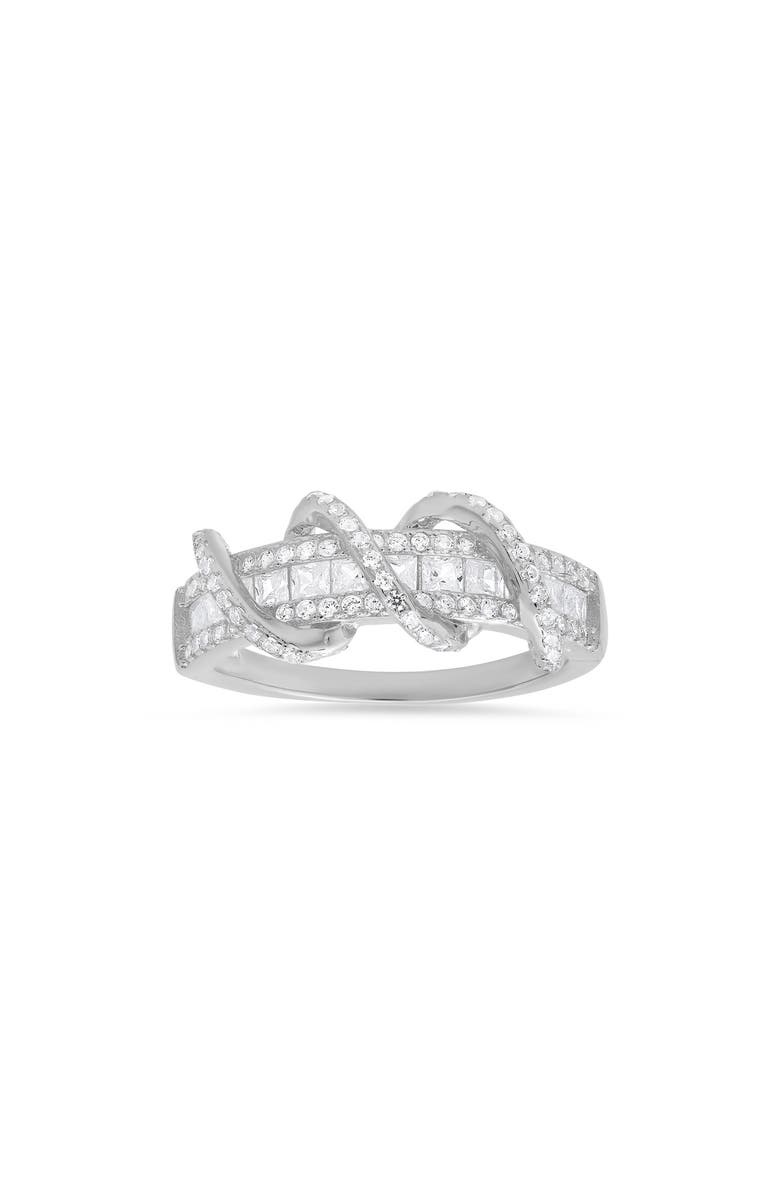 Queen Jewels Twisted Cubic Zirconia Band Ring, Main, color, Silver