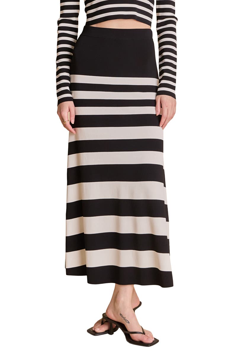 Endless Rose Stripe Midi Sweater Skirt, Main, color, Black/ Cream