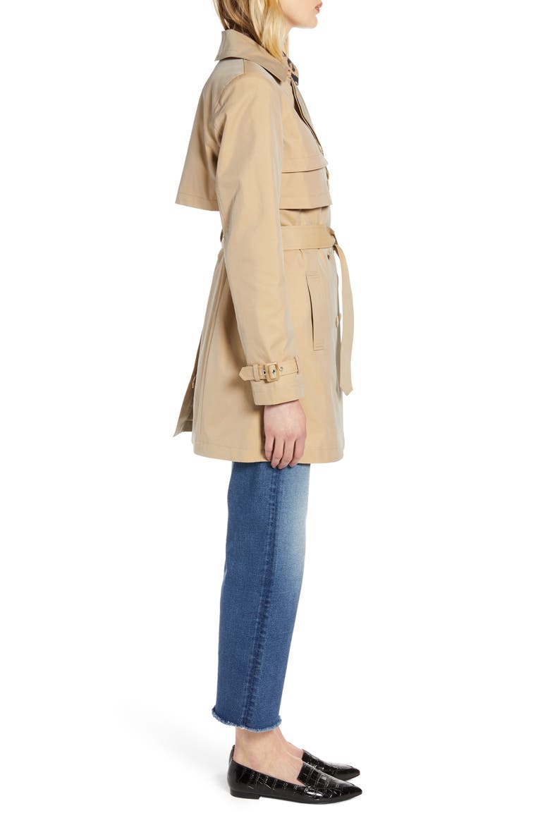Double Breasted Trench Coat with Removable Hood, Alternate, color, KHAKI