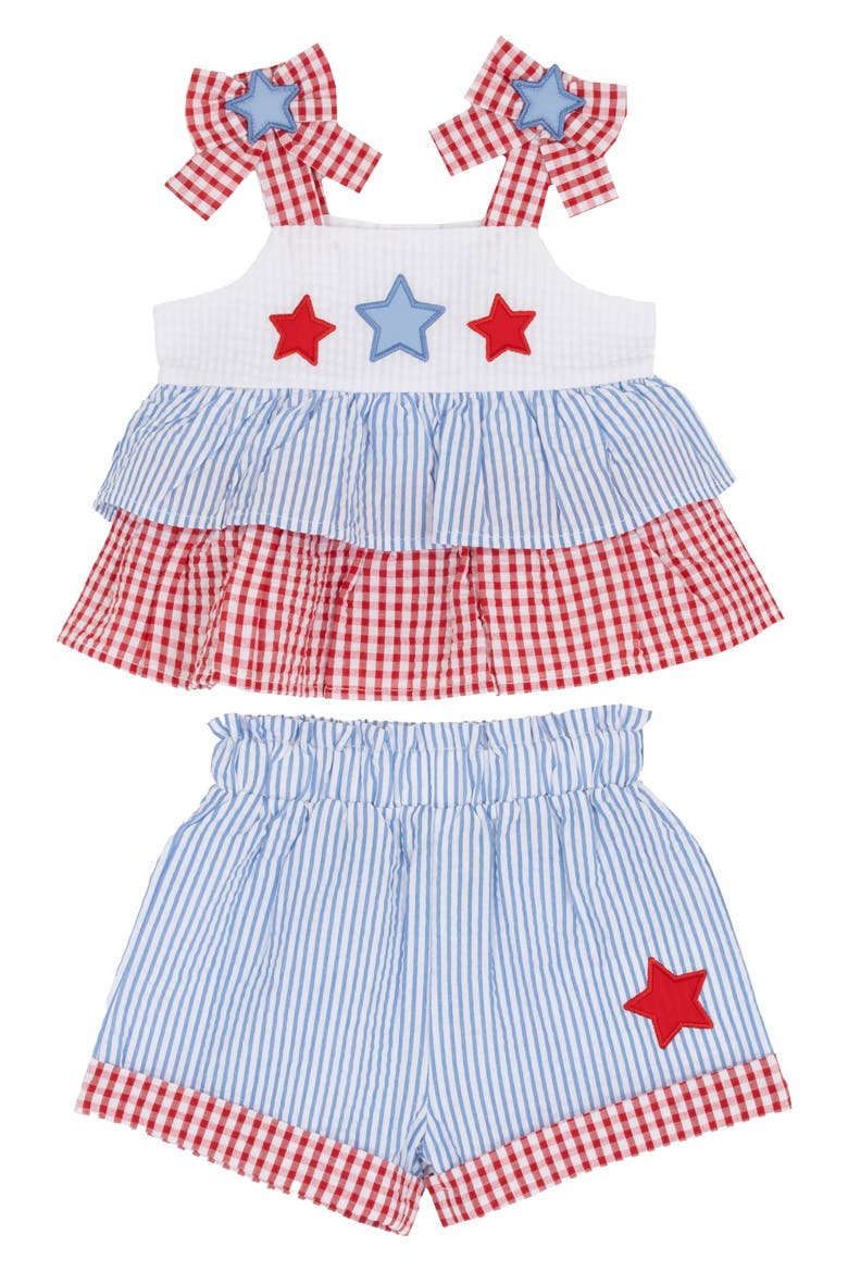 Americana Stars Seersucker Top & Shorts Set, Main, color, BLUE