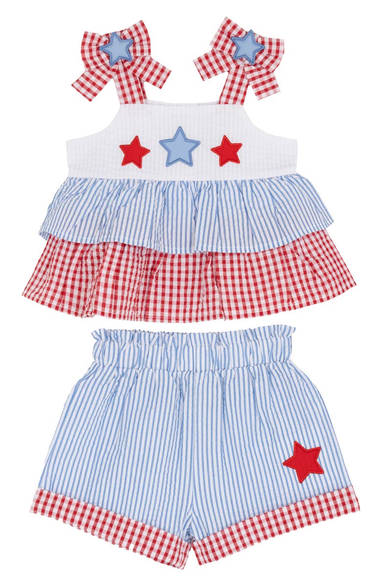 Rare Editions Americana Stars Seersucker Top & Shorts Set, Main, color, 