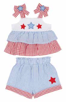Rare Editions Americana Stars Seersucker Top & Shorts Set